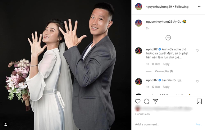 Tiền vệ Huy Hùng (tuyển Việt Nam) đăng ảnh cưới, Hồng Duy liền cà khịa: Sợ bị phạt tiền đây mà - Ảnh 1. Tiền vệ Huy Hùng (tuyển Việt Nam) đăng ảnh cưới, Hồng Duy liền cà khịa: Sợ bị phạt tiền đây mà - Ảnh 1.